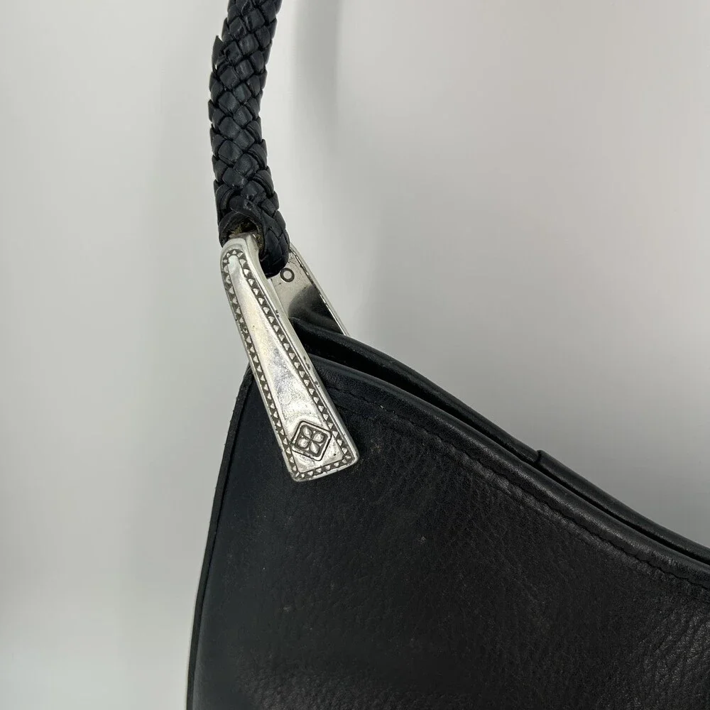 Vtg Brighton Hobo Bag Womens Medium Leather Braided Strap Croc Shoulder Purse